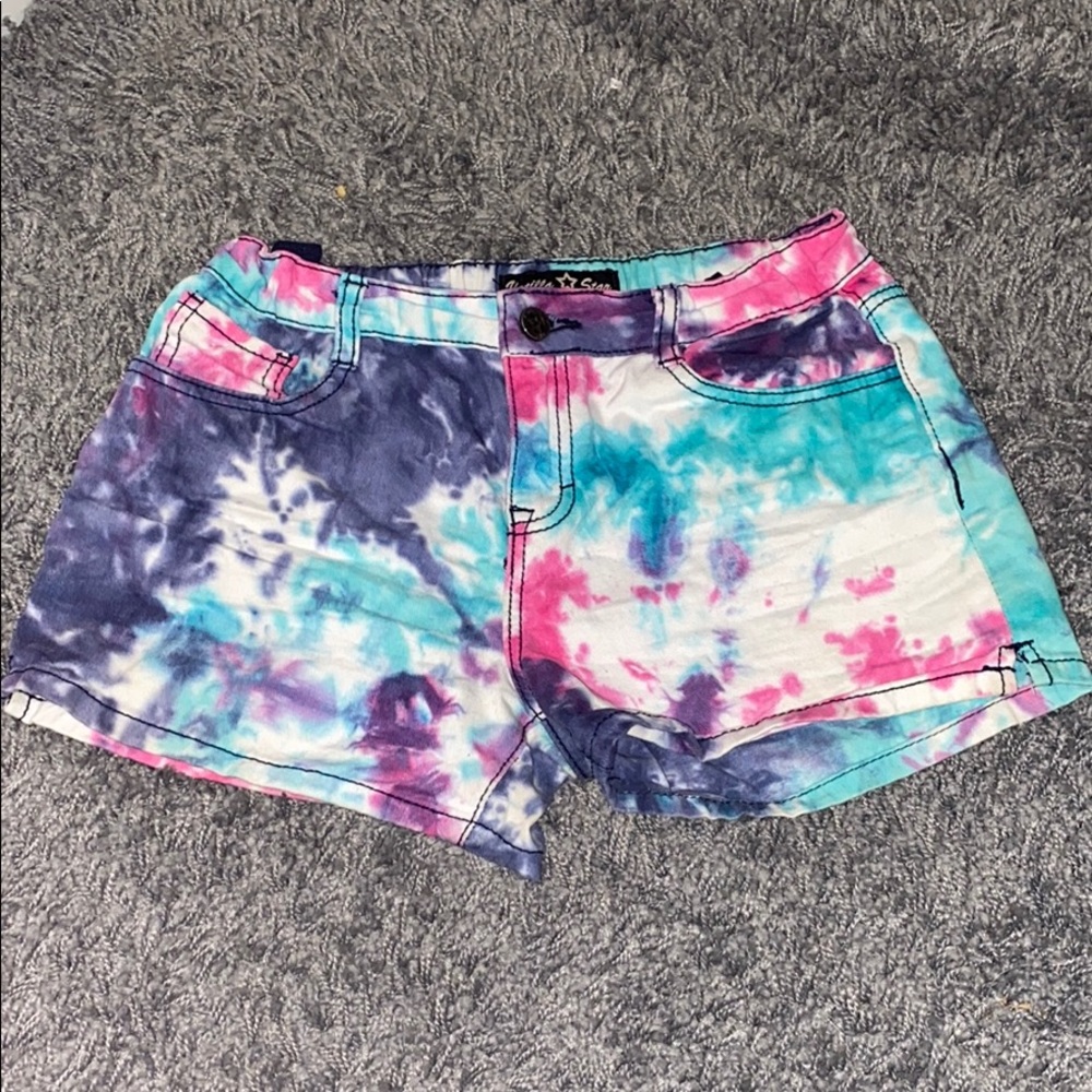 tie dye jean shorts